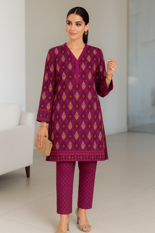 SEAFOAM Printed Viscose Suit  - unstitched 2PC